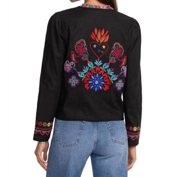 Johnny Was Carmina Bolero Jacket Black Embroidered Boho L - Picture 4 of 10